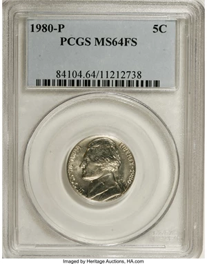 image for: 1980-P 5C MS64 Full Steps PCGS. PCGS Population (43/0). NGC Census: (0/3). (#84104)...