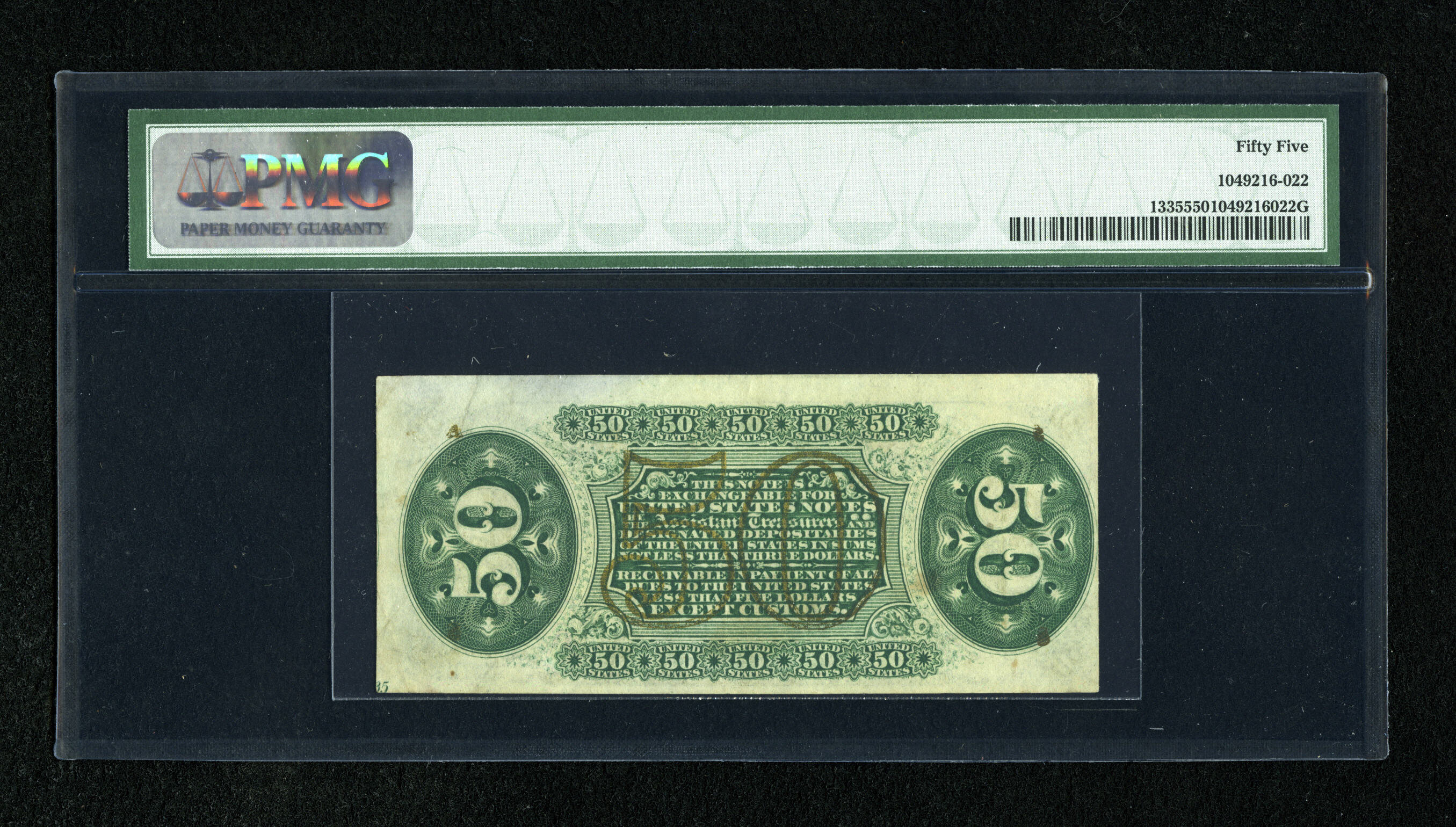 image for: Fr. 1335 50c Third Issue Spinner PMG About Uncirculated 55. Broad margins are noted on two sides, though all four are solid....