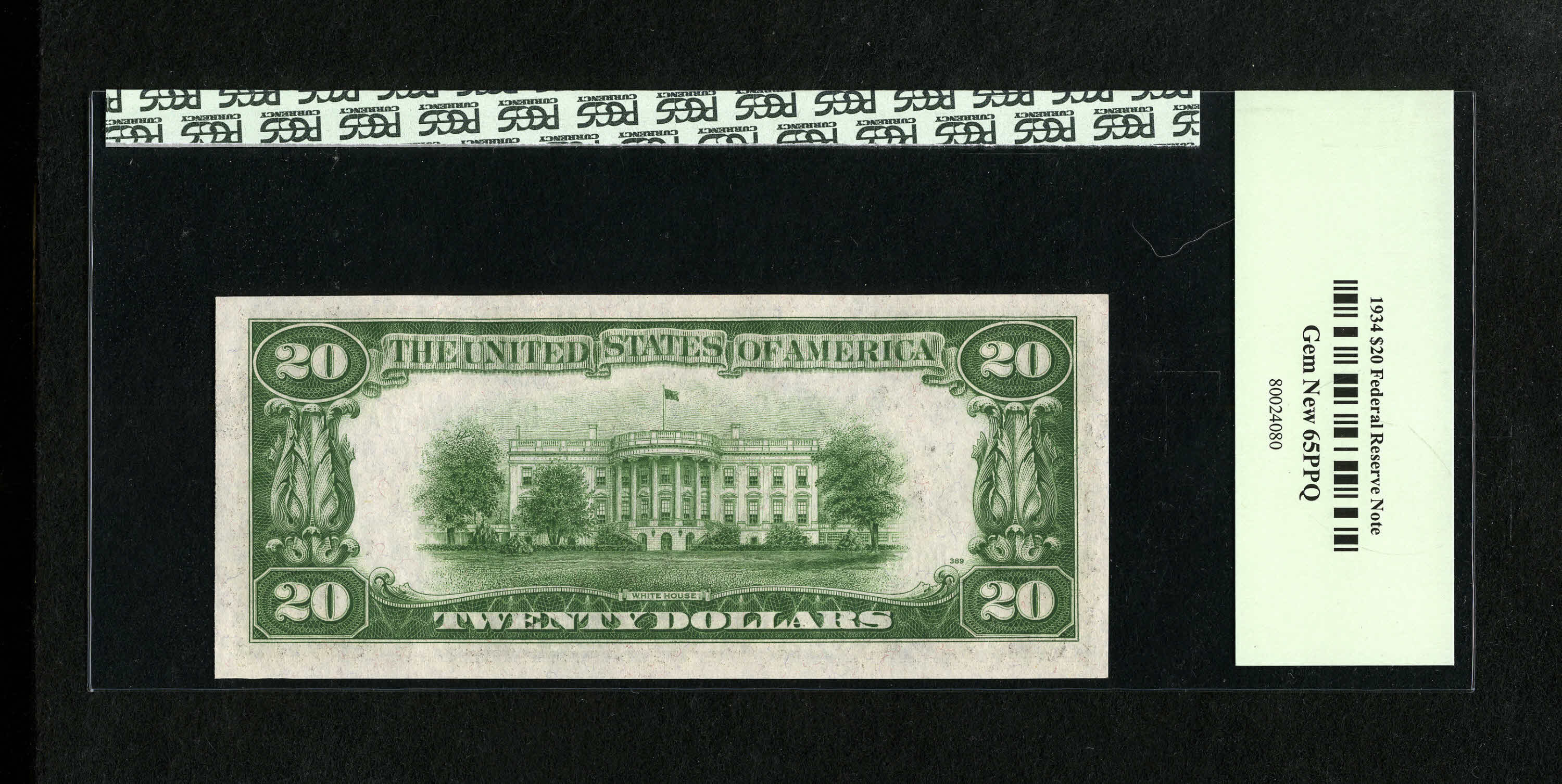 image for: Fr. 2054-H $20 1934 Federal Reserve Note. PCGS Gem New 65PPQ.This $20 has bold embossing....