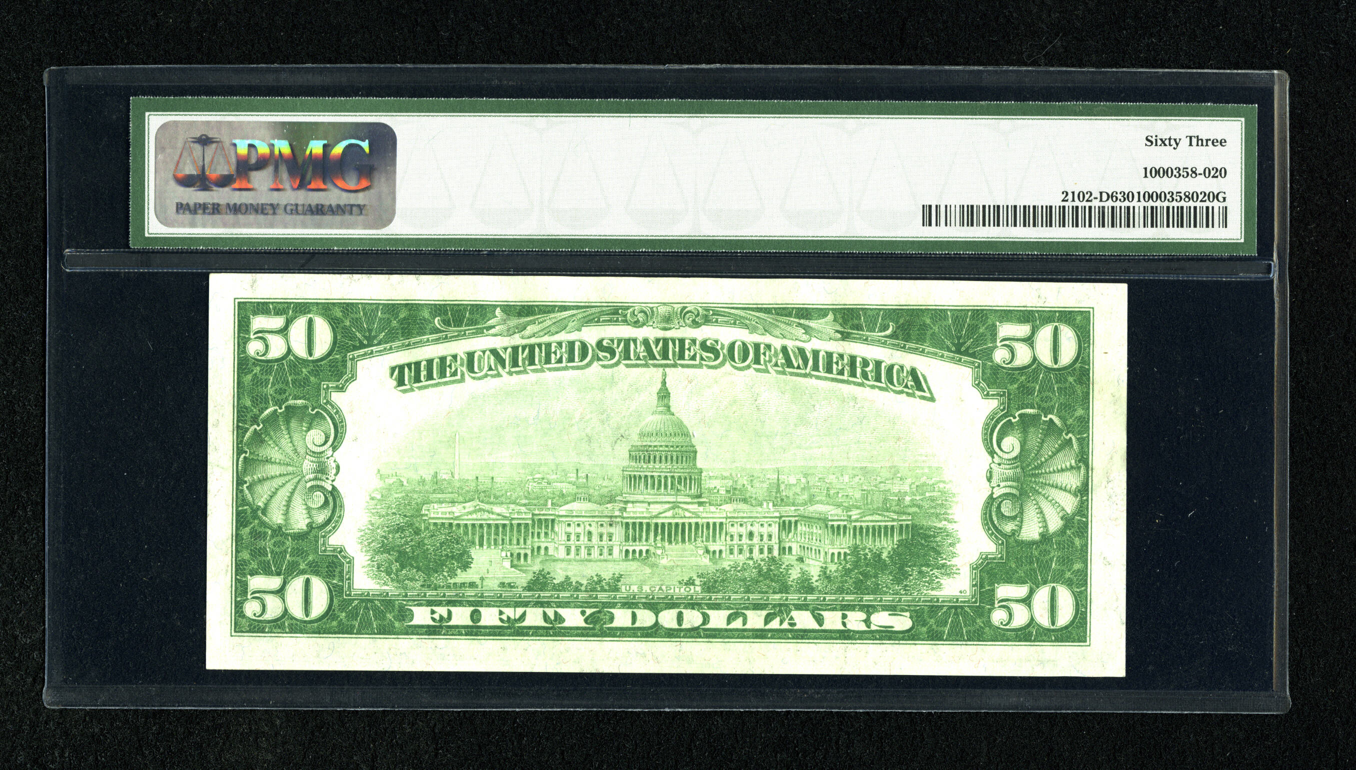 image for: Fr. 2102-D* $50 1934 DGS Federal Reserve Note. PMG Choice Uncirculated 63.A pleasing and bright example of this DGS issue ...