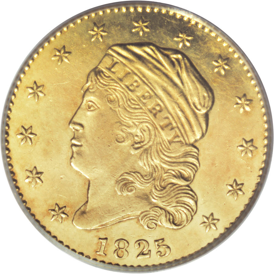 image for: 1825 $2 1/2 MS61 PCGS. Breen-6128, BD-2, High R.4. The repunched 5 in the date leans left and is below the adjacent 2; the ...