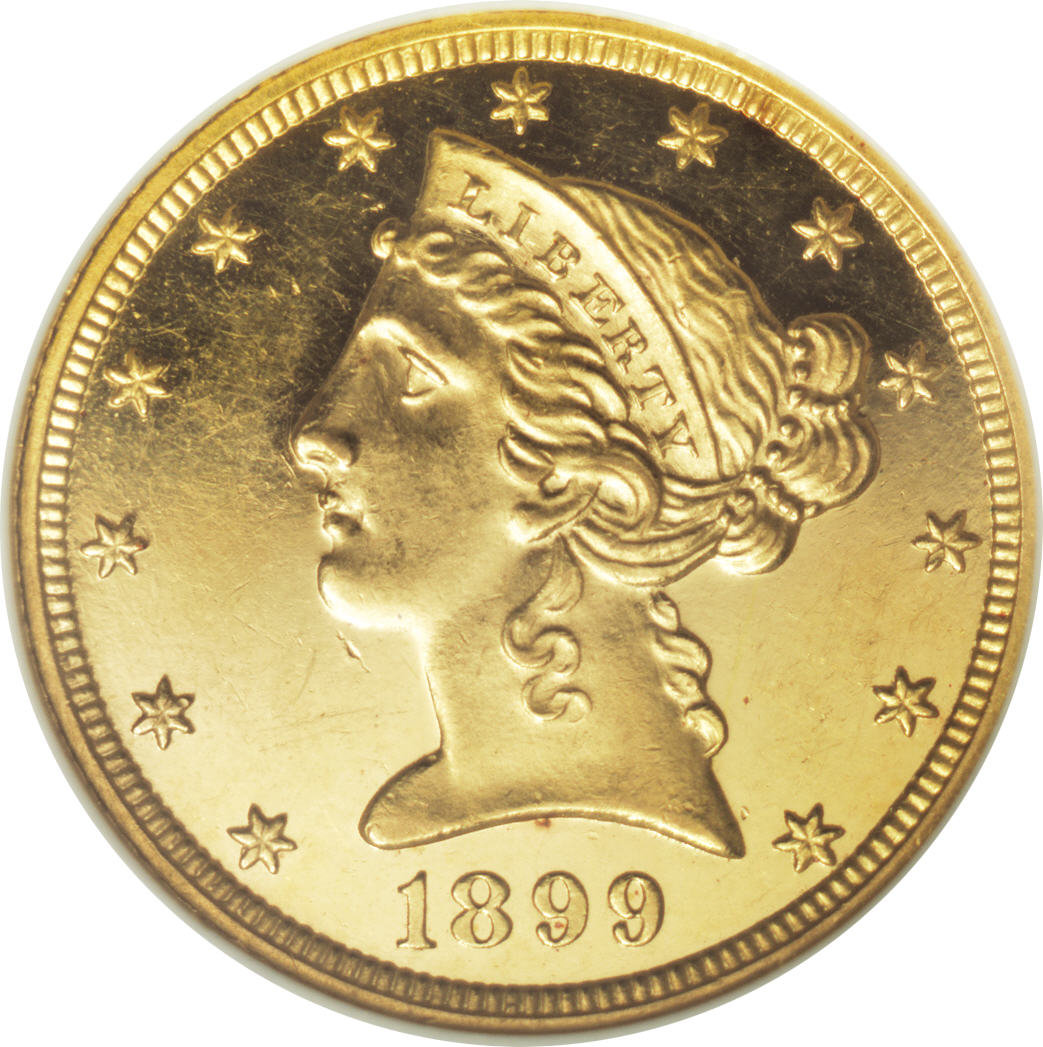 image for: 1899 $5 PR62 Cameo NGC. The design elements are crisply brought up on both sides. Imposing cameo contrast results from the ...