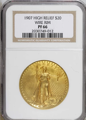 image for: 1907 $20 High Relief PR66 NGC. It is fairly well known that Augustus Saint-Gaudens, the "American Michelangelo," based his ...