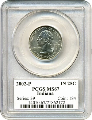 image for: 2002-P 25c Indiana PCGS MS67