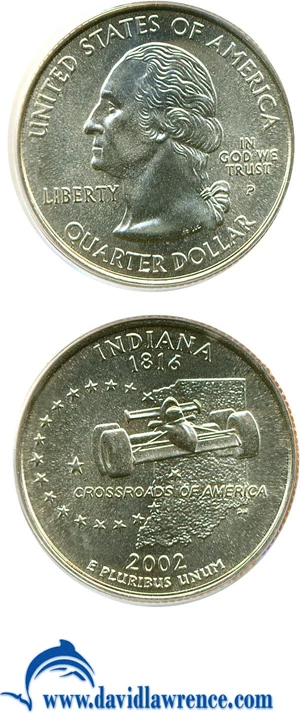 image for: 2002-P 25c Indiana PCGS MS67