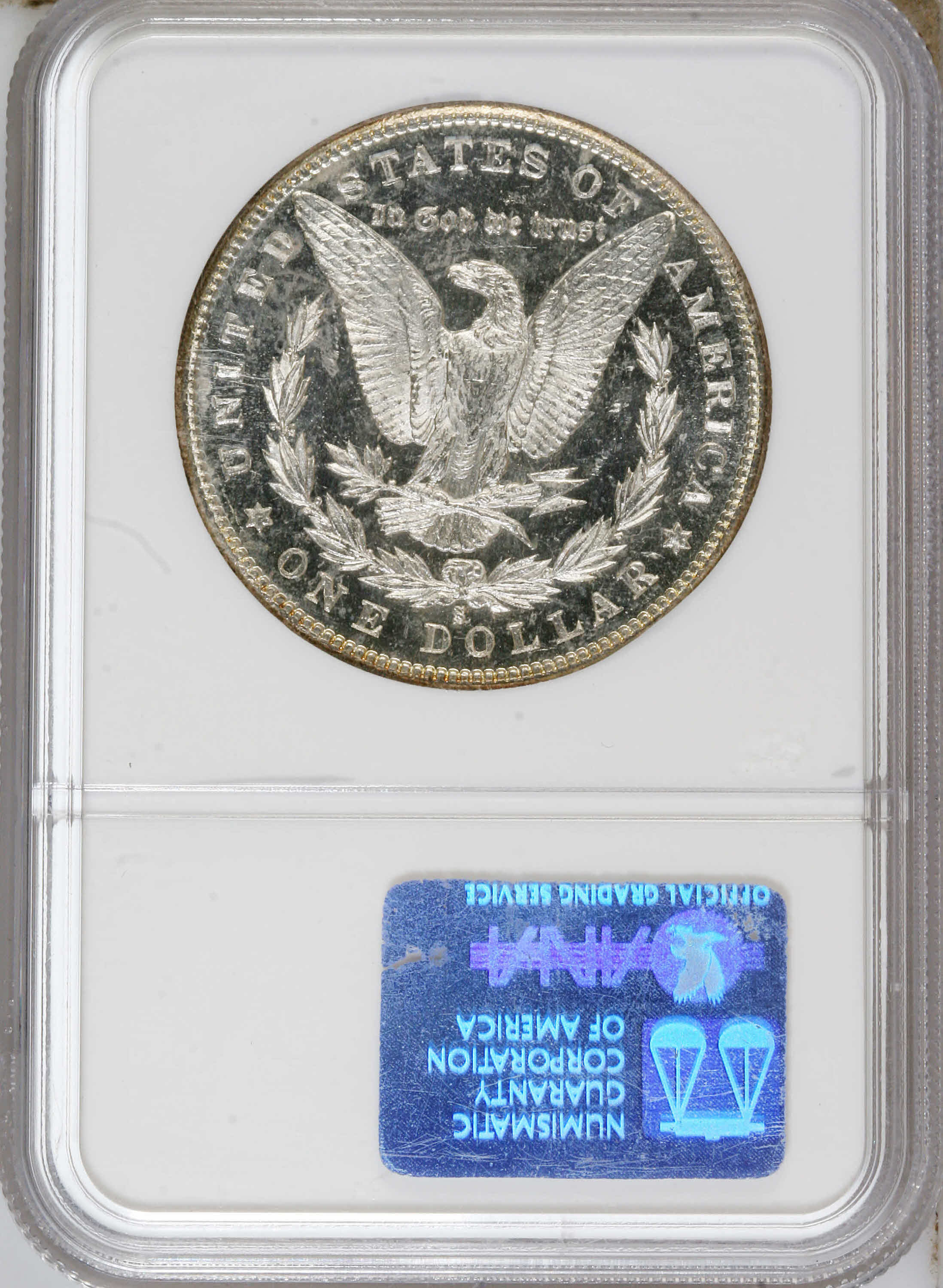 image for: 1880-S $1 8 Over 7 MS65 Deep Mirror Prooflike NGC. VAM-9. A Top 100 Variety. Large S. The hig...
