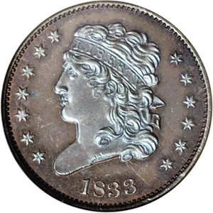 image for: 1833 1/2 C PR65 Brown NGC. C-1, B-1, R.5 as a proof. The 1833 is one of the more available dates in proof format in the hal...