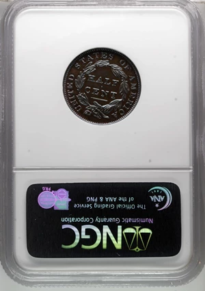 image for: 1833 1/2 C PR65 Brown NGC. C-1, B-1, R.5 as a proof. The 1833 is one of the more available dates in proof format in the hal...