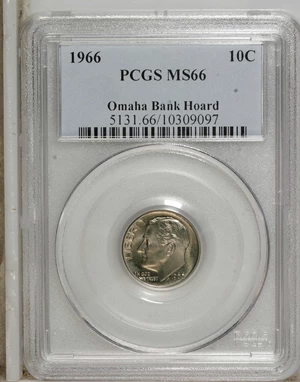image for: 1966 10C MS66 PCGS. PCGS Population (147/59). NGC Census: (7/7). Mintage: 1,300,000,000. Numismedia Wsl. Price for NGC/PCGS...