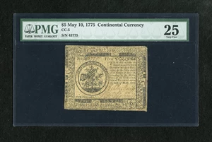 image for: Continental Currency May 10, 1775 $5 PMG Very Fine 25. This is a nice circulated example with signatures that are still disc...