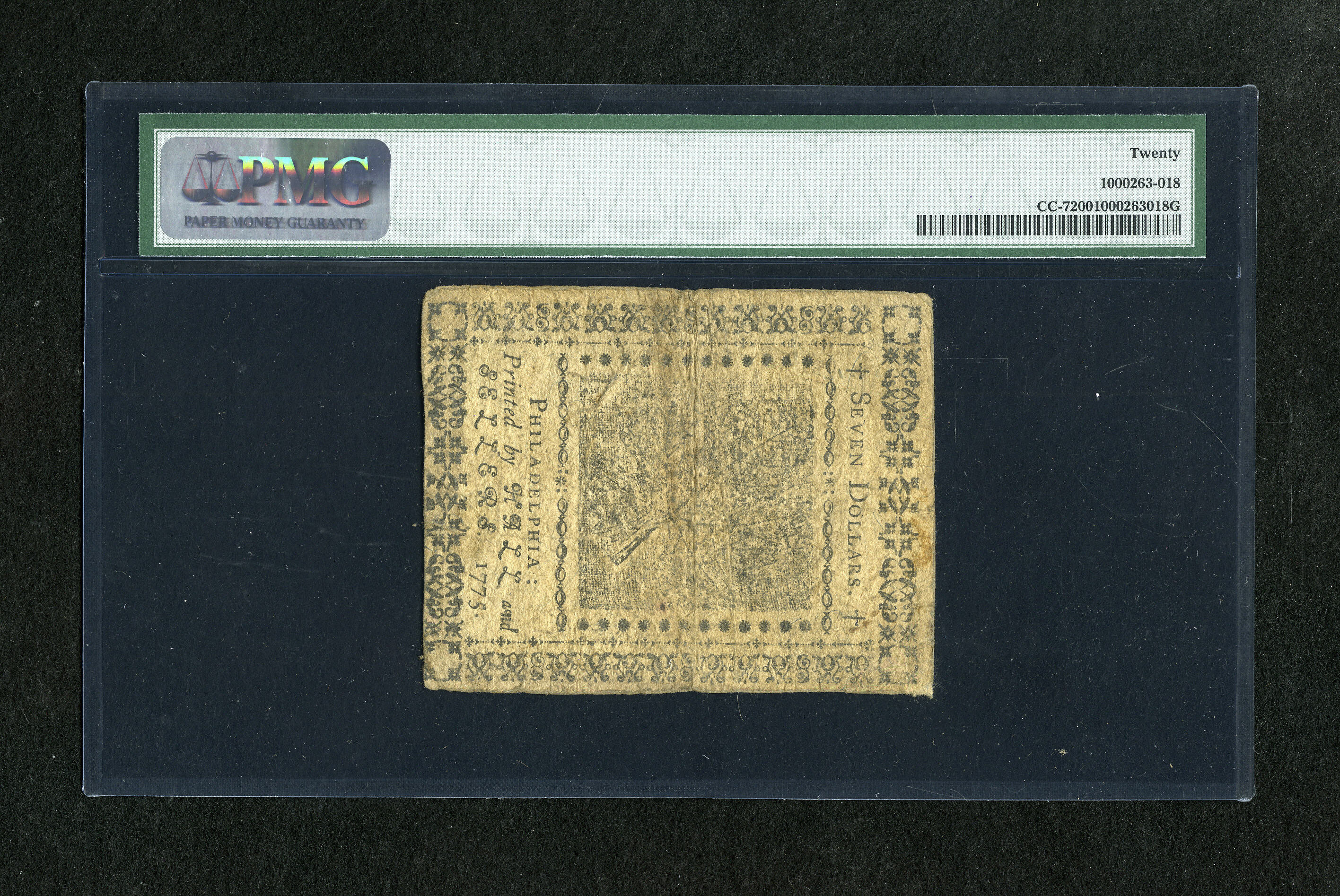 image for: Continental Currency May 10, 1775 $7 PMG Very Fine 20. This is a nice moderately circulated note from this more challenging ...