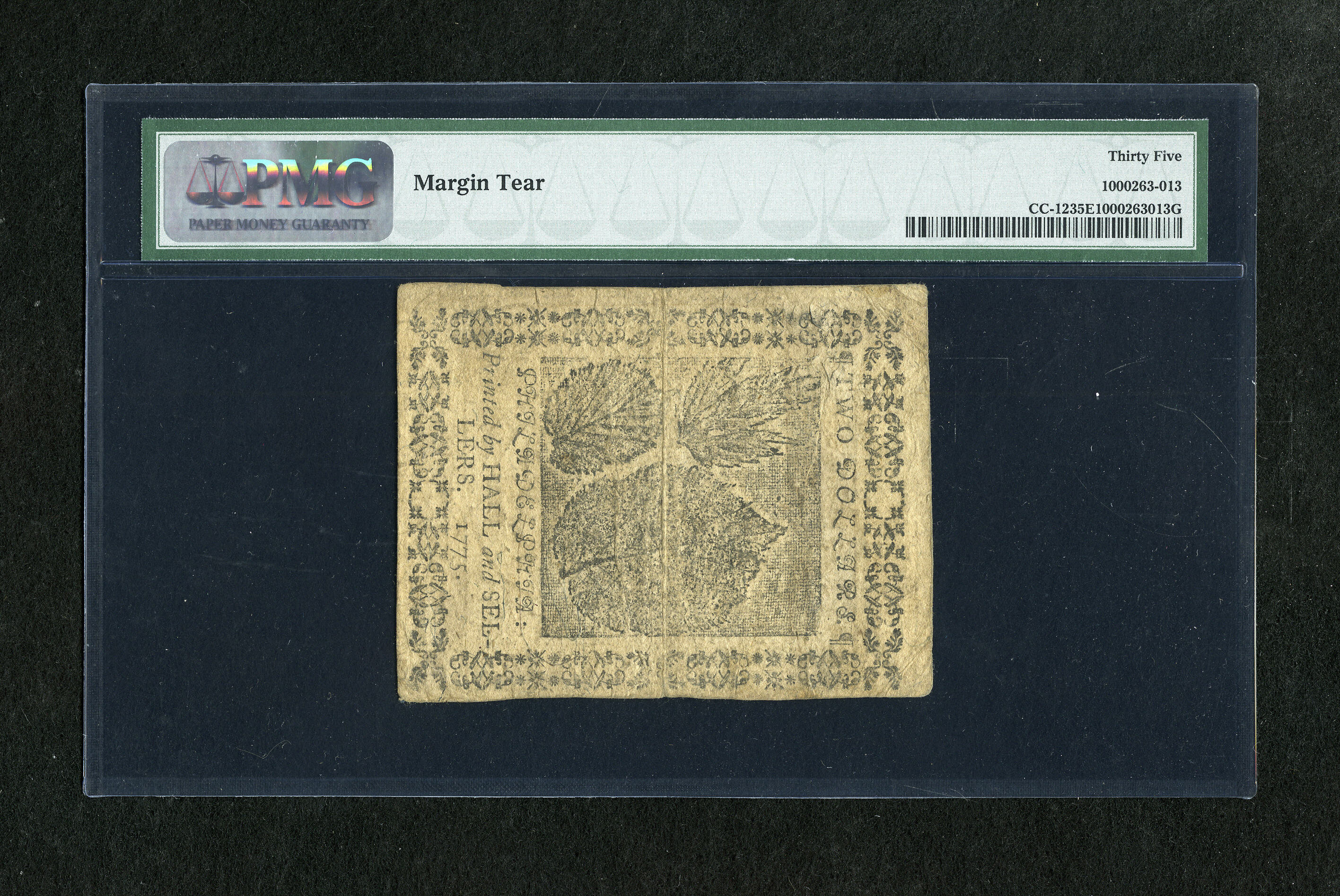 image for: Continental Currency November 29, 1775 $2 PMG Choice Very Fine 35 EPQ. PMG has noticed a "margin tear."...