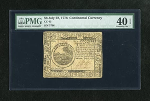 image for: Continental Currency July 22, 1776 $6 PMG Extremely Fine 40 EPQ. Both signatures show the same strength. We average about on...