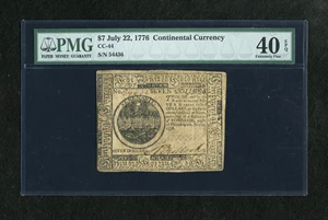 image for: Continental Currency July 22, 1776 $7 PMG Extremely Fine 40 EPQ. We average one of these in our internet only auctions about...