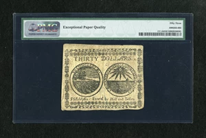 image for: Continental Currency November 2, 1776 $30 PMG About Uncirculated 53 EPQ. A center fold is found on this note. The serial num...
