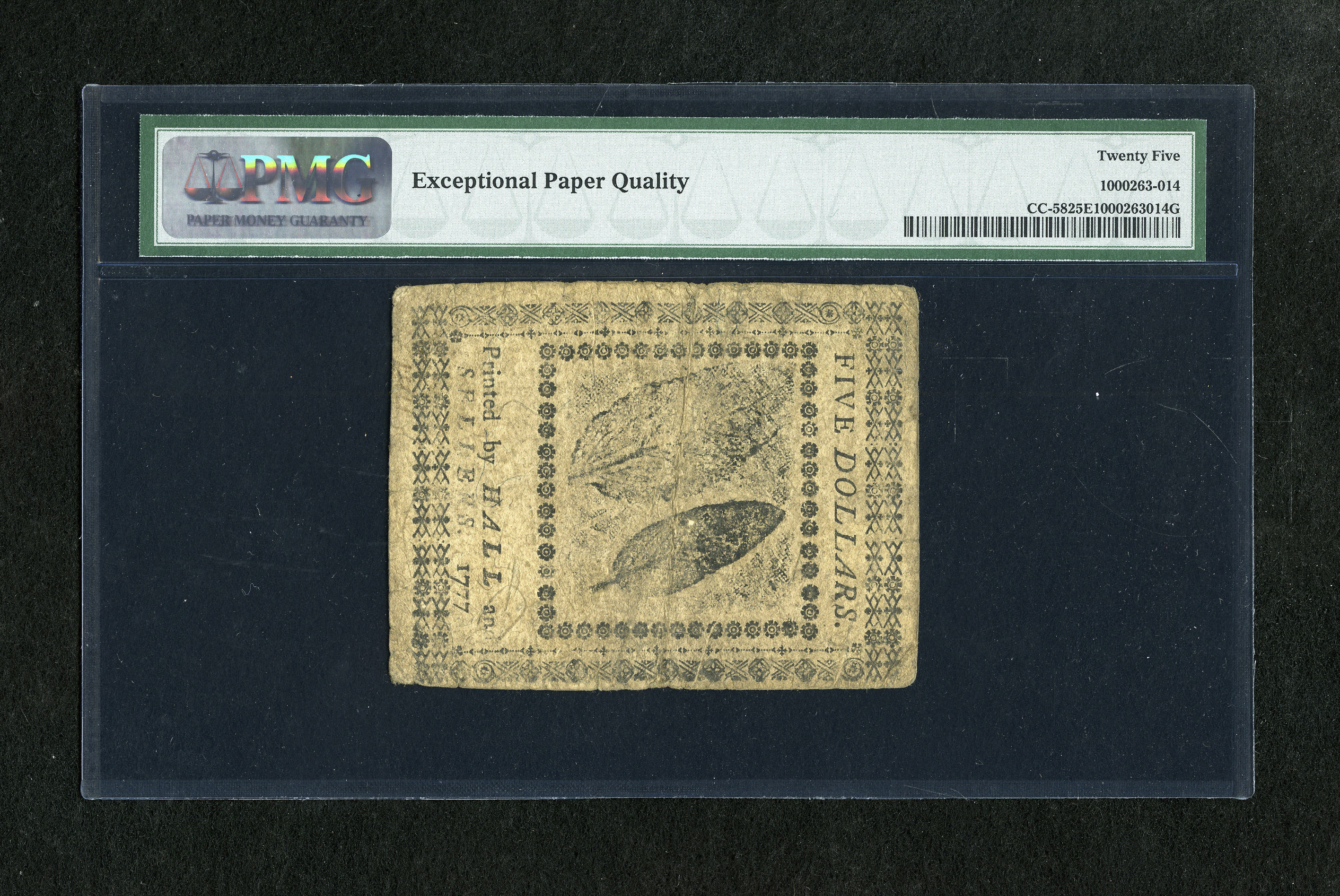 image for: Continental Currency February 26, 1777 $5 PMG Very Fine 25 EPQ. This Baltimore issue has faded penmanship....