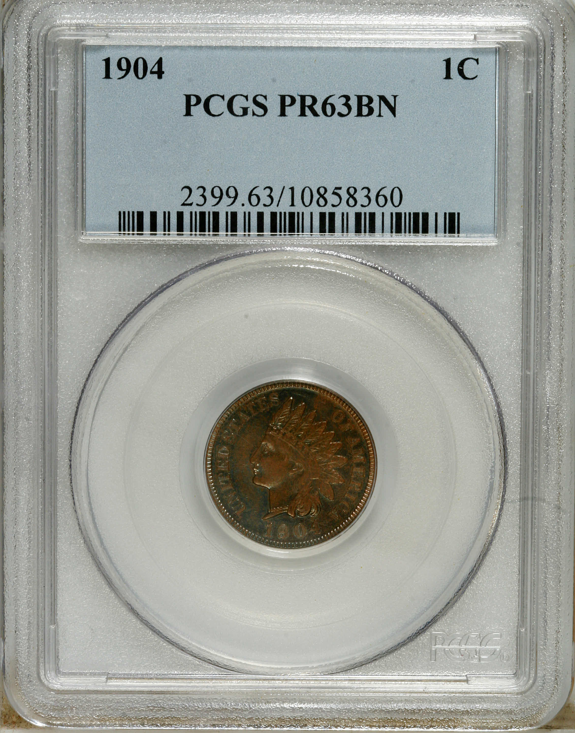 image for: 1904 1C PR63 Brown PCGS. PCGS Population (9/11). NGC Census: (7/20). Mintage: 1,817. Numismedia Wsl. Price: $100. (#2399)...