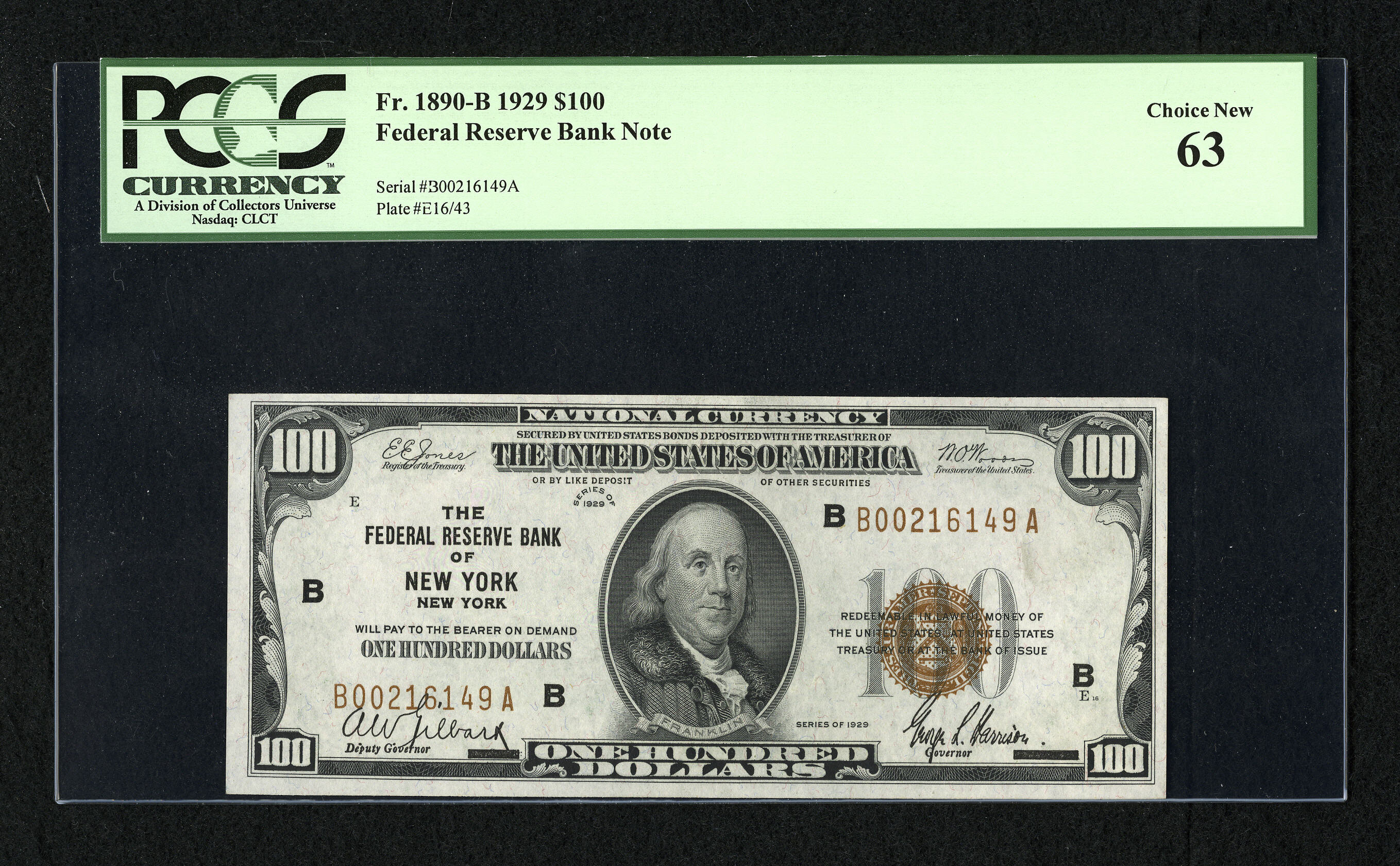 image for: Fr. 1890-B $100 1929 Federal Reserve Bank Note. PCGS Choice New 63.