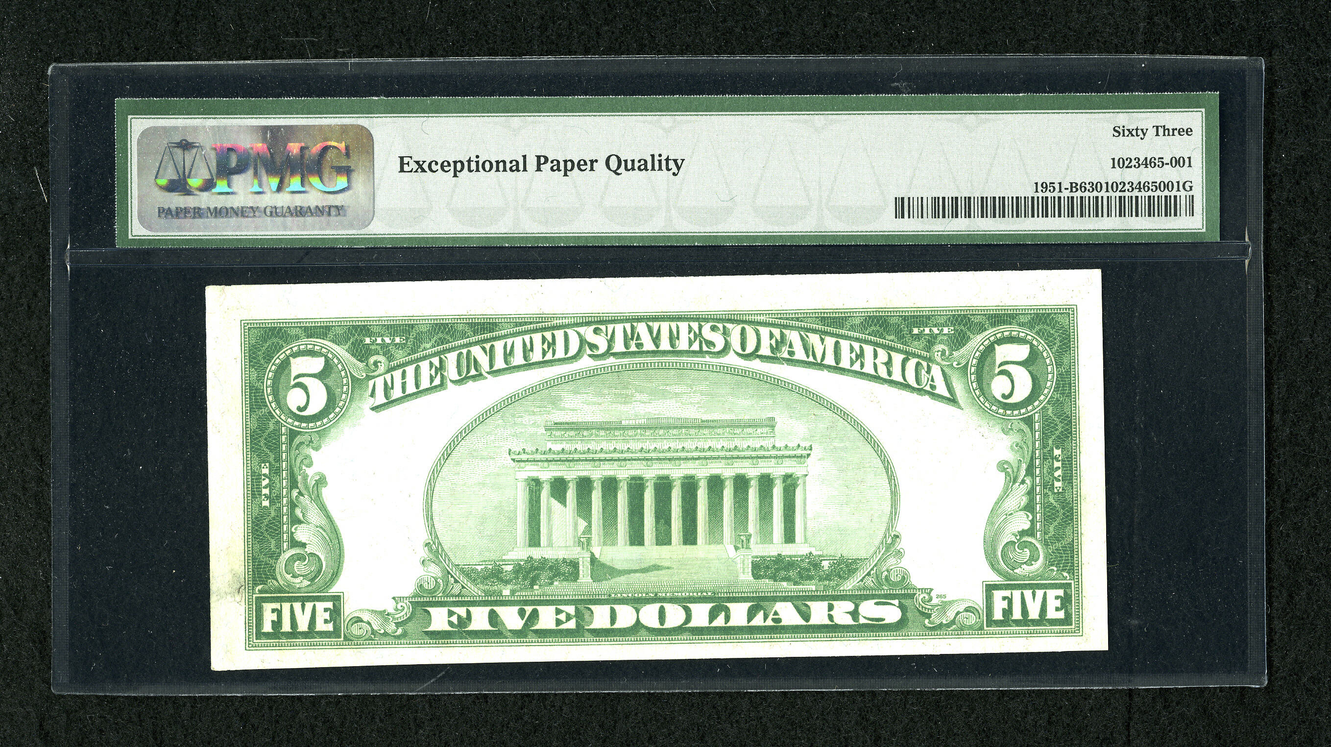 image for: Fr. 1951-B $5 1928A Federal Reserve Note. PMG Choice Uncirculated 63 EPQ.The original paper surfaces are easily discerned ...