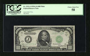 image for: Fr. 2212-J $1000 1934A Mule Federal Reserve Note. PCGS Choice About New 58.Your cataloguer's eyes were immediately drawn t...