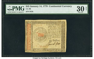 image for: Continental Currency January 14, 1779 $45 PMG Very Fine 30 Net....