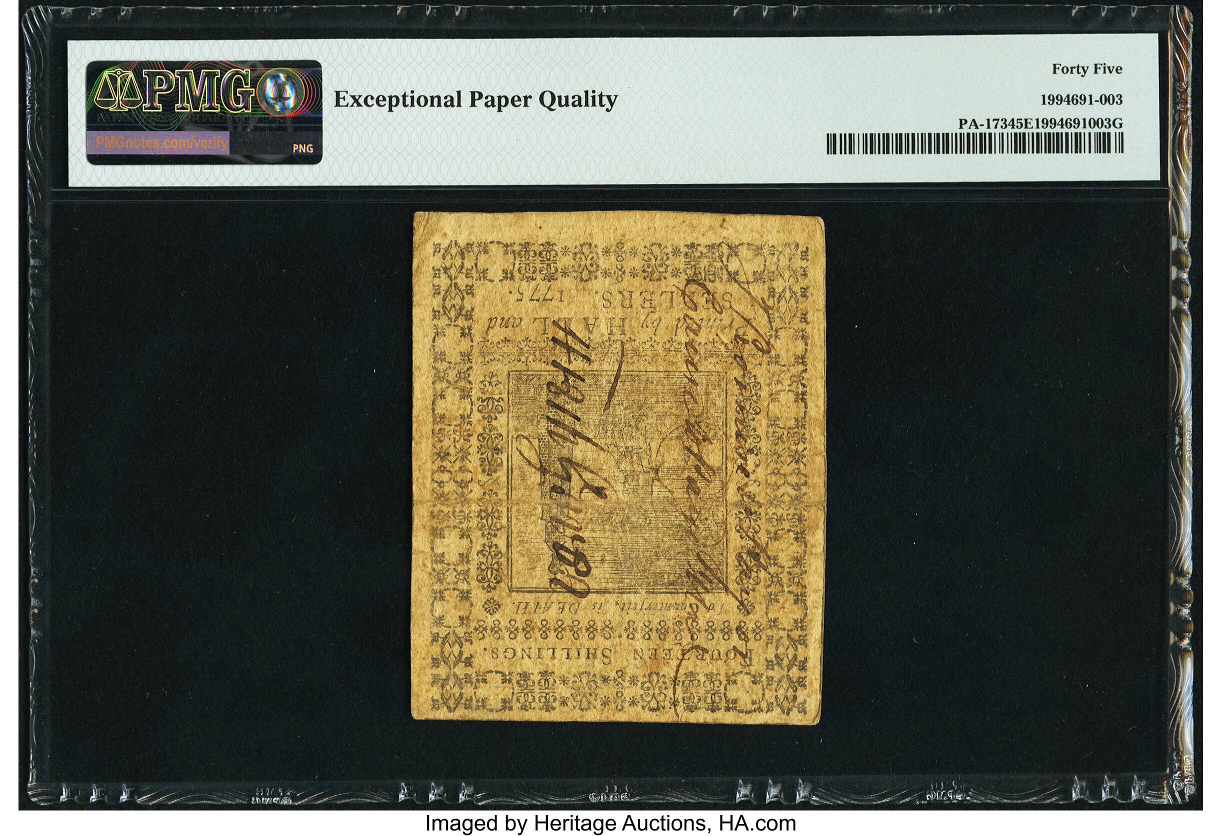 image for: Pennsylvania March 25, 1775 14s PMG Choice Extremely Fine 45 EPQ....