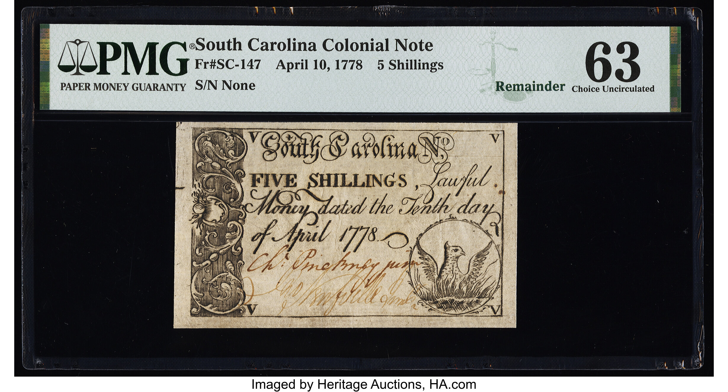 image for: South Carolina April 10, 1778 5s PMG Choice Uncirculated 63....