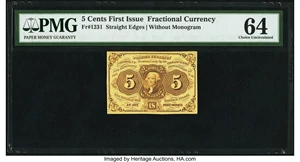 image for: Fr. 1231 5¢ First Issue PMG Choice Uncirculated 64....