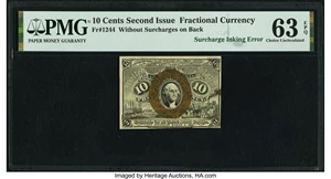 image for: Surcharge Inking on Face Error Fr. 1244 10¢ Second Issue PMG Choice Uncirculated 63 EPQ....