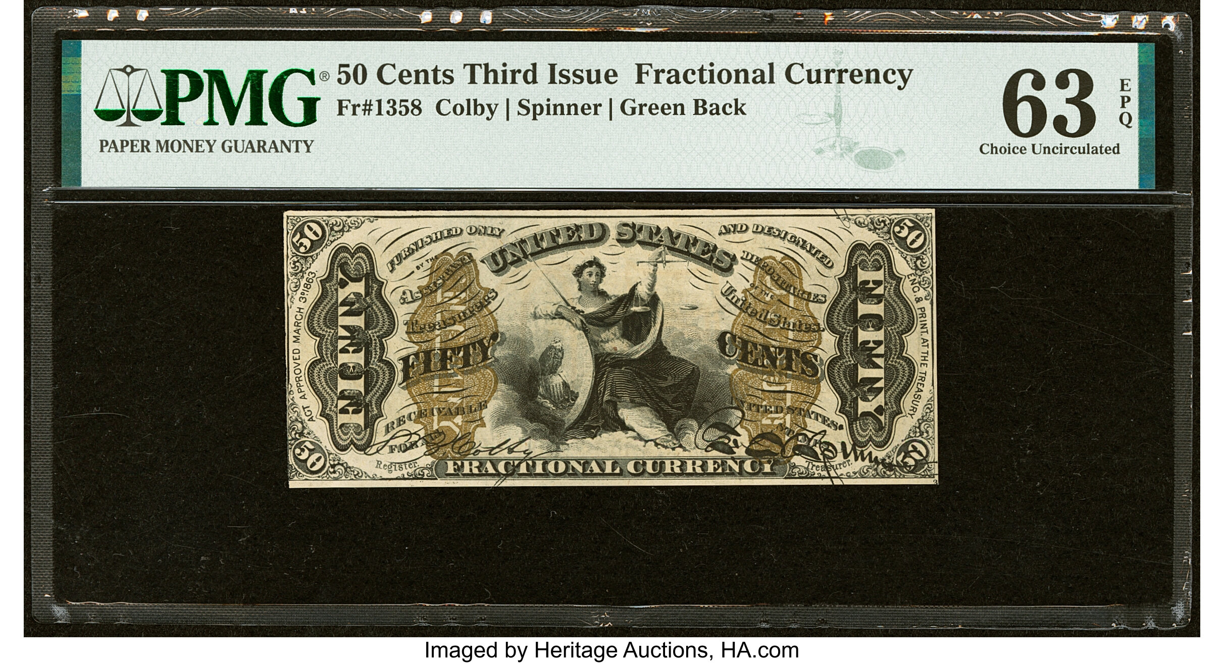 image for: Fr. 1358 50¢ Third Issue Justice PMG Choice Uncirculated 63 EPQ....