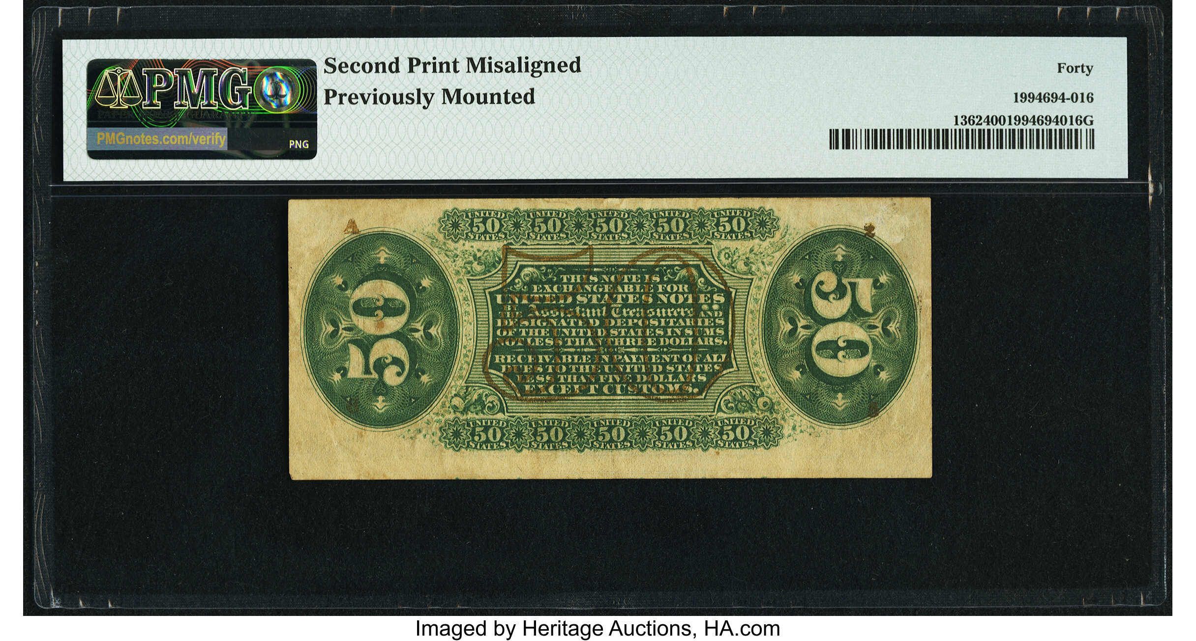 image for: Misaligned Face Printing Error Fr. 1362 50¢ Third Issue Justice PMG Extremely Fine 40....
