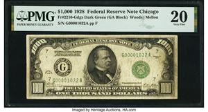 image for: Fr. 2210-G $1,000 1928 Federal Reserve Note. PMG Very Fine 20....