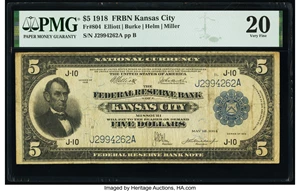 image for: Fr. 804 $5 1918 Federal Reserve Bank Note PMG Very Fine 20....