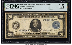 image for: Fr. 1005 $20 1914 Federal Reserve Note PMG Choice Fine 15....