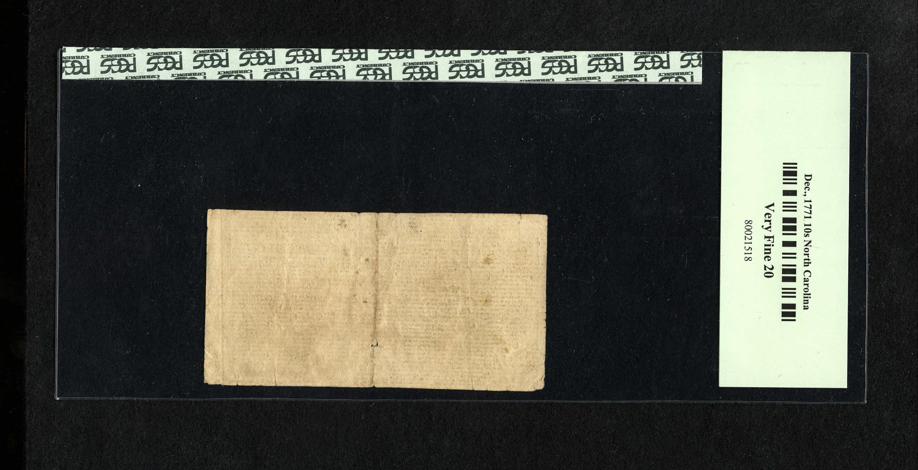 image for: North Carolina December, 1771 10s PCGS Very Fine 20. There is a nice ship vignette on this note. All signatures are legible....