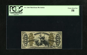 image for: Fr. 1364 50c Third Issue Justice PCGS Choice About New 58. The minute amount of handling cannot be seen through the third-pa...