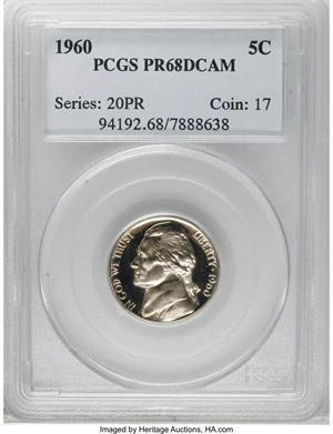 image for: 1960 5C PR68 Deep Cameo PCGS. PCGS Population (44/4). NGC Census: (13/5). (#94192)...