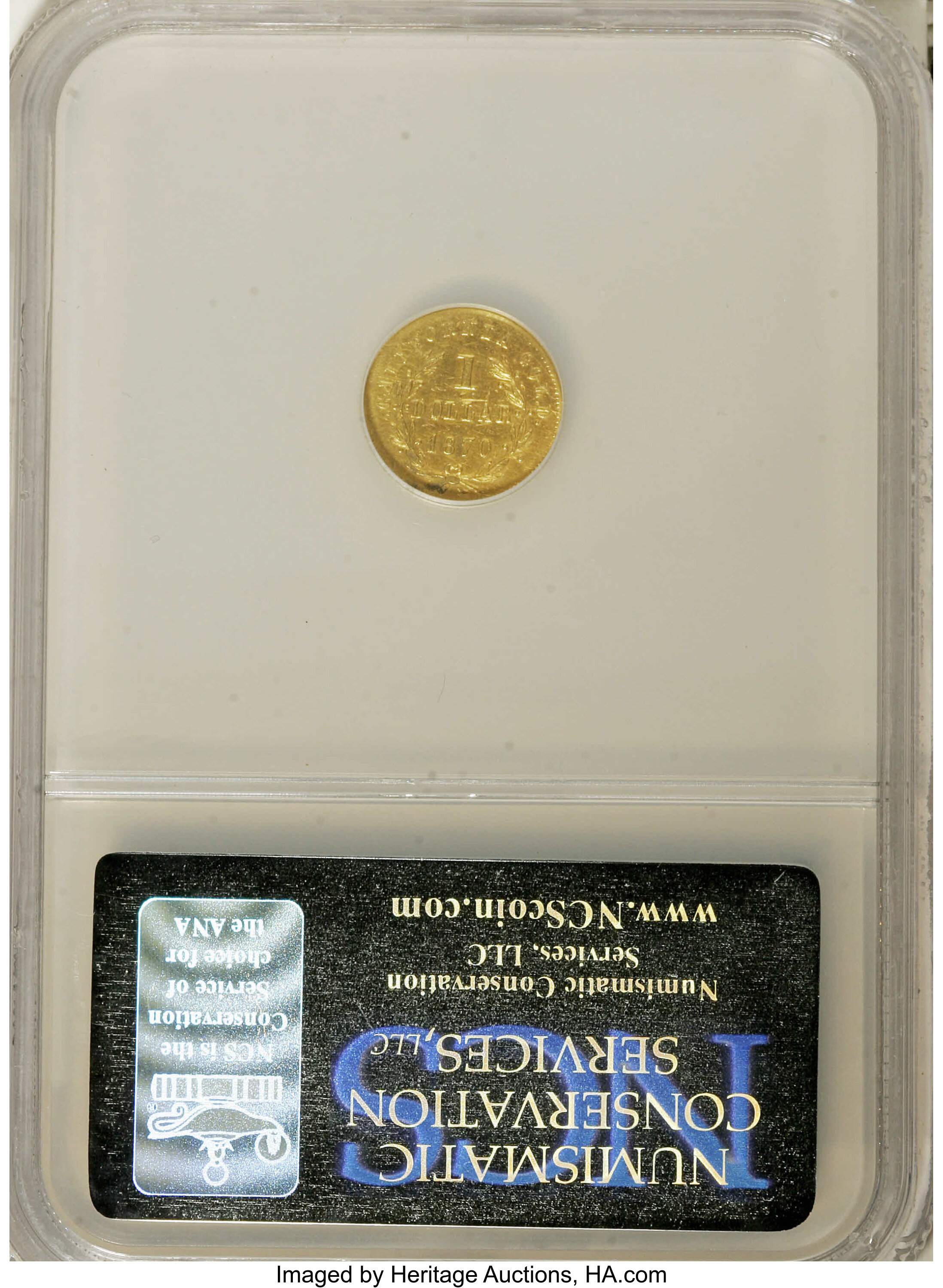 image for: 1870 $1 Goofy Head Round 1 Dollar, BG-1205, High R.4,--Damaged--NCS. AU Details. NGC Census: (0/6). PCGS Population (5/29)....