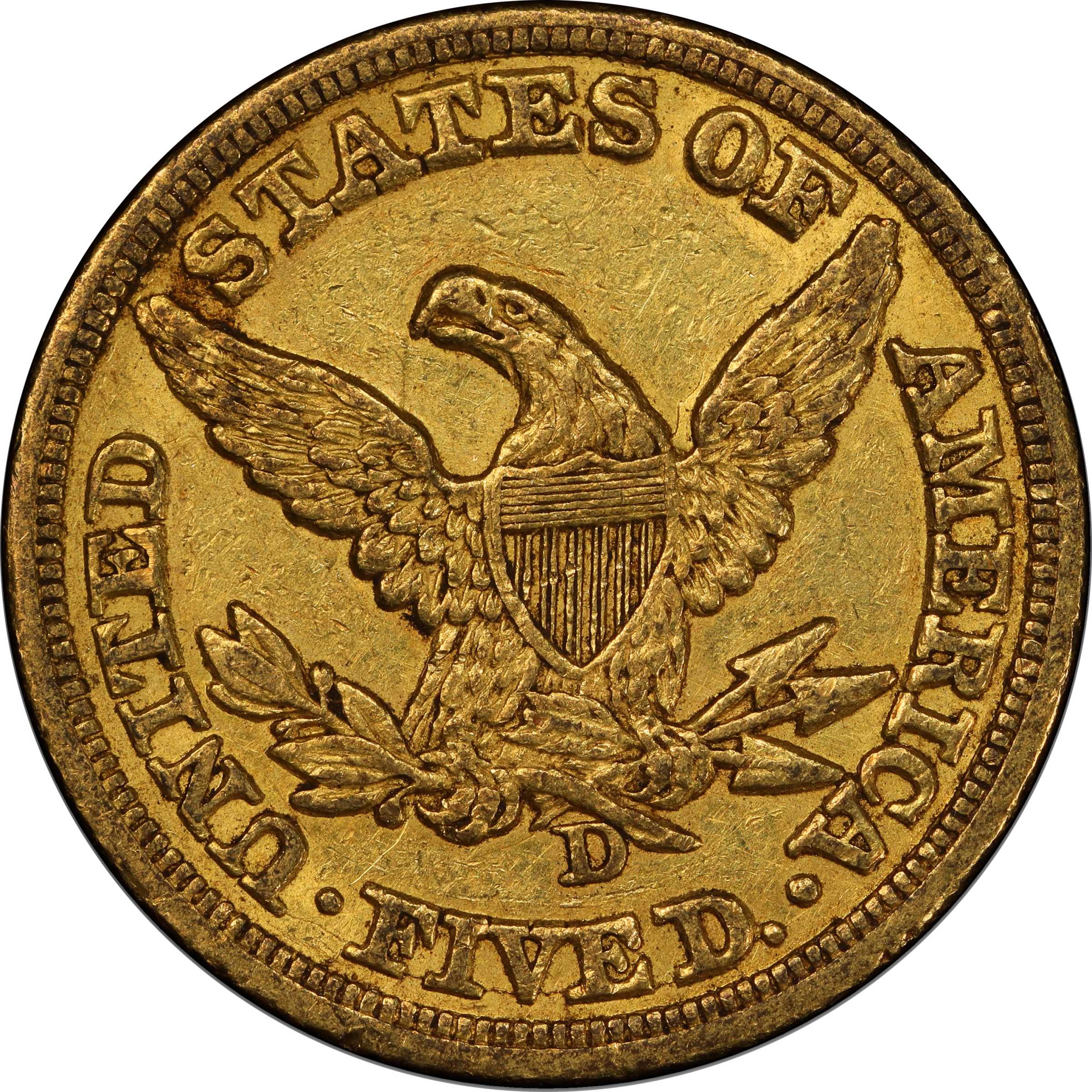 image for: 1848-D/D Liberty Head Half Eagle. Winter 22-O. Die State I. AU-55 (PCGS). CAC.