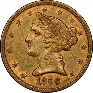 image for: 1866 Liberty Head Half Eagle. AU-58 (PCGS).