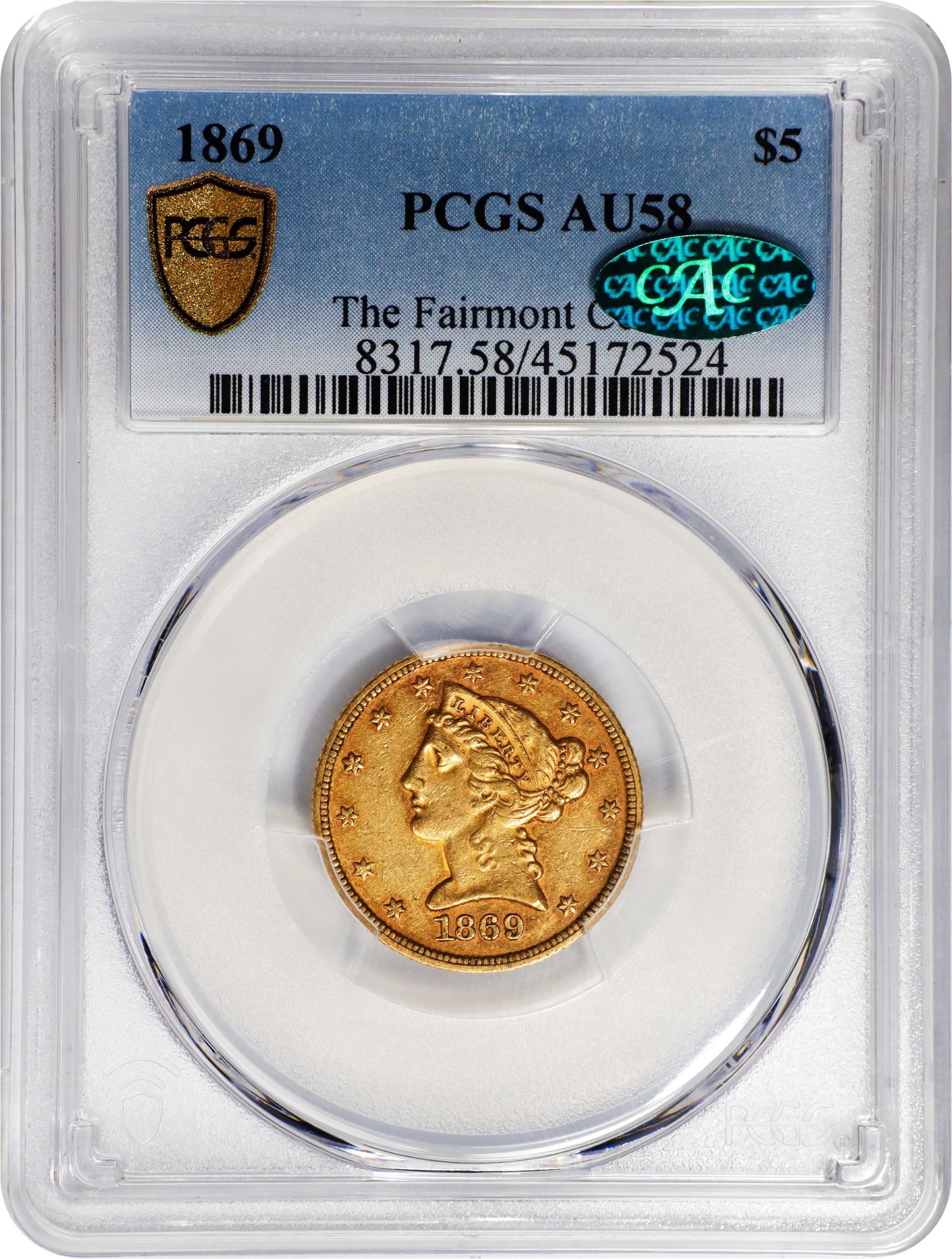 image for: 1869 Liberty Head Half Eagle. AU-58 (PCGS). CAC.