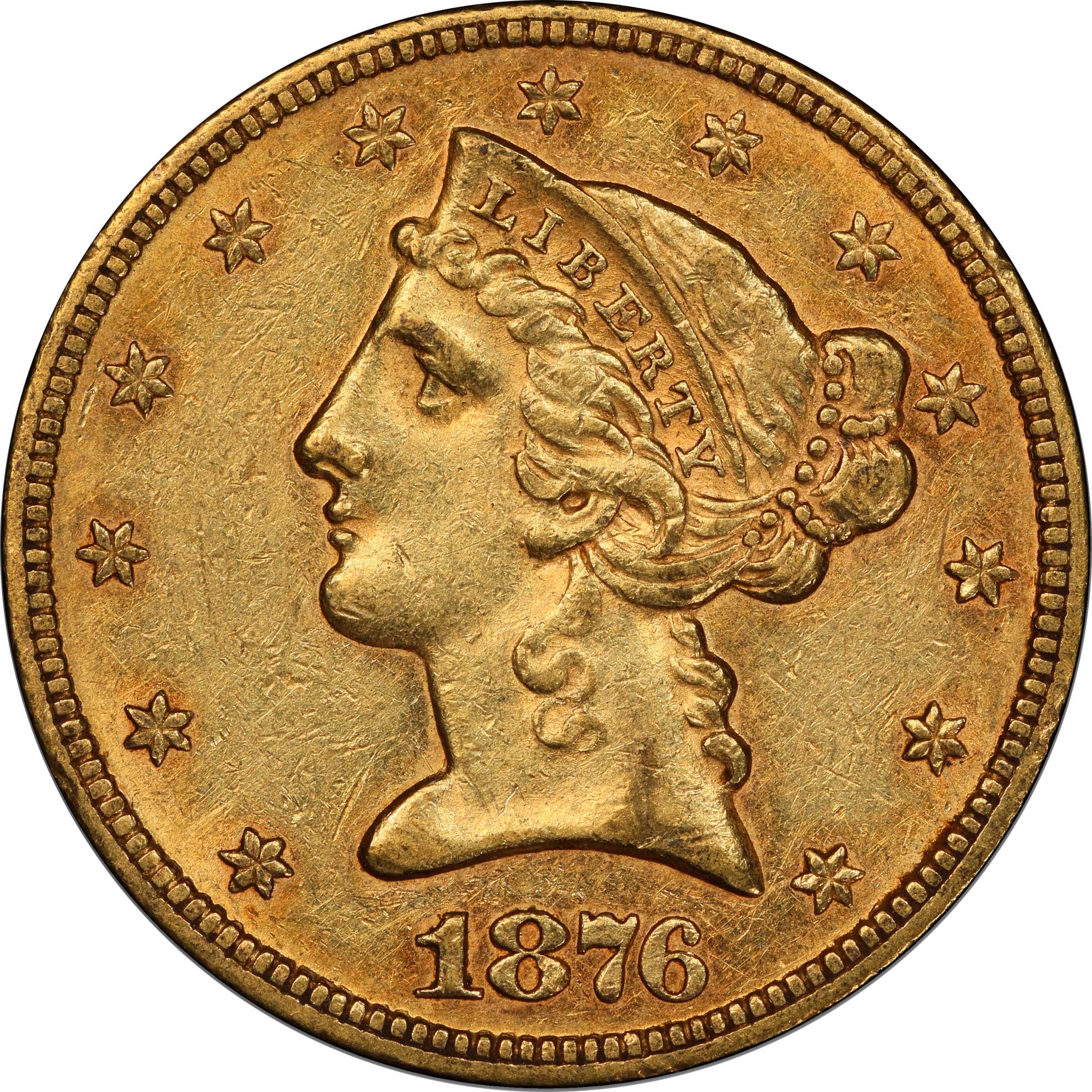 image for: 1876 Liberty Head Half Eagle. AU-58 (PCGS). CAC.