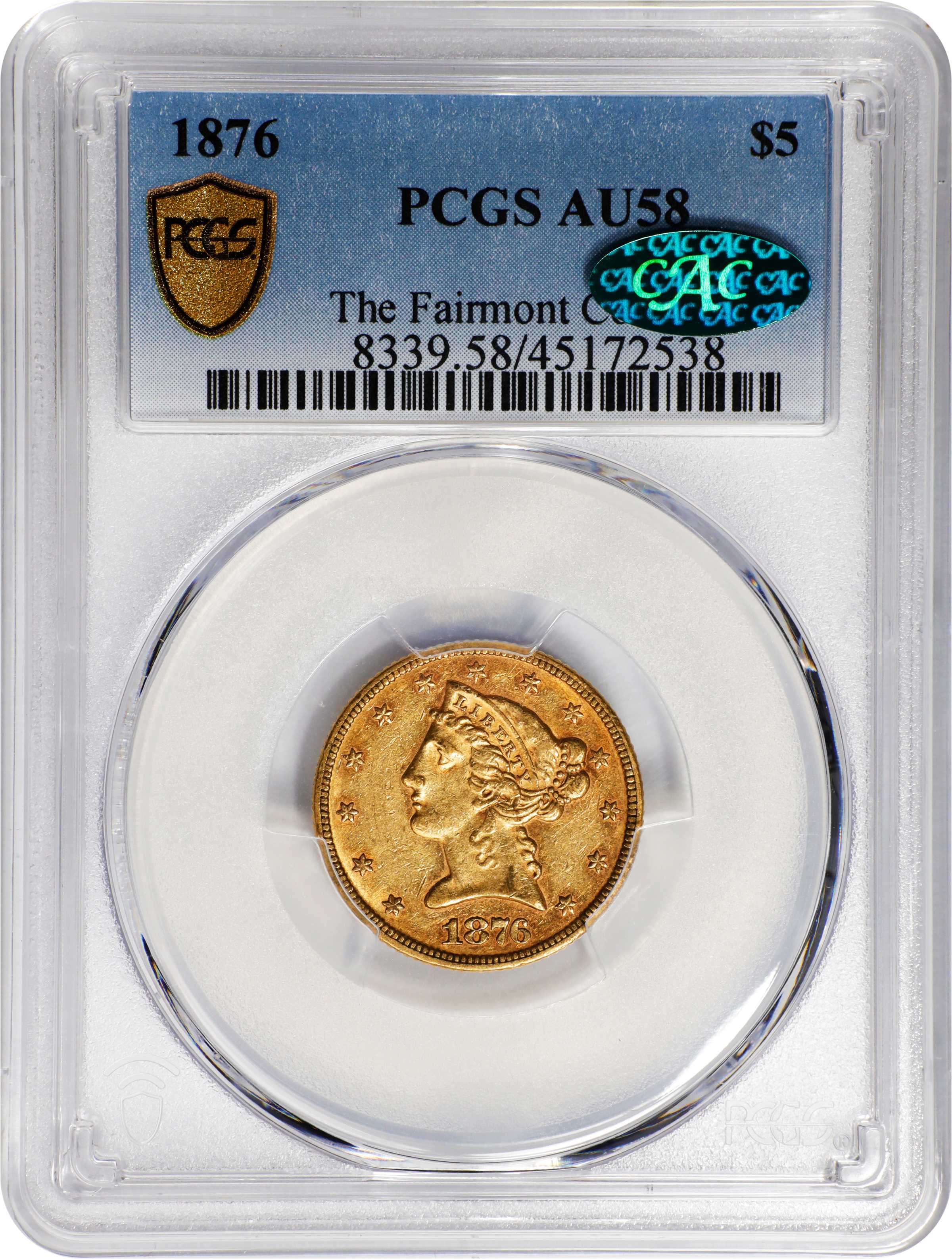 image for: 1876 Liberty Head Half Eagle. AU-58 (PCGS). CAC.