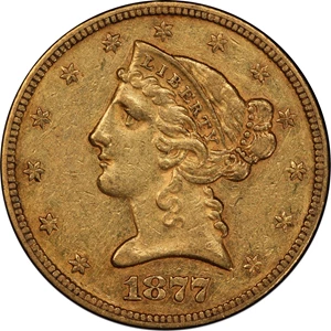 image for: 1877 Liberty Head Half Eagle. AU-55 (PCGS). CAC.