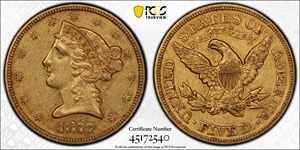 image for: 1877 Liberty Head Half Eagle. AU-55 (PCGS). CAC.