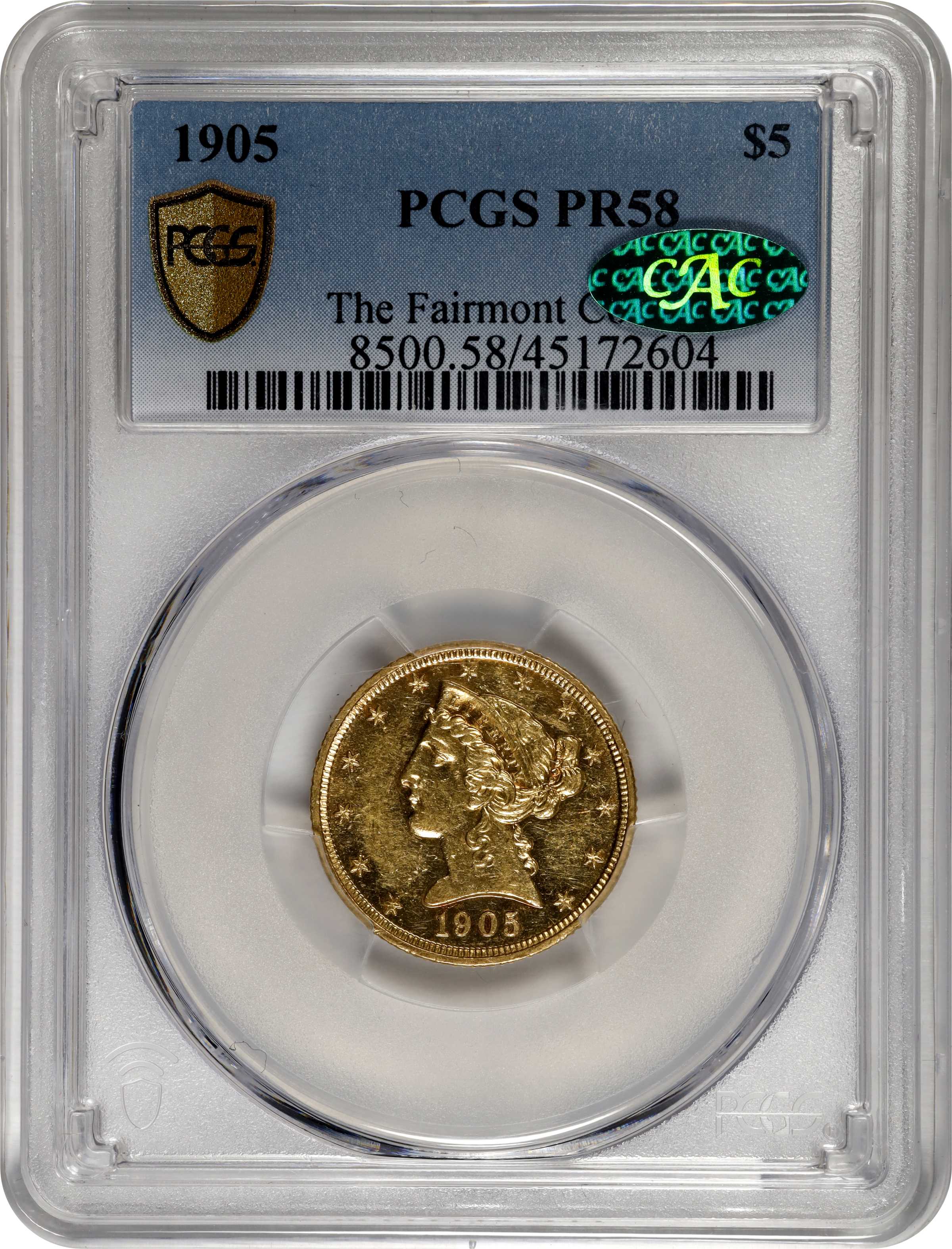 image for: 1905 Liberty Head Half Eagle. JD-1, the only known dies. Rarity-5. Proof-58 (PCGS). CAC.