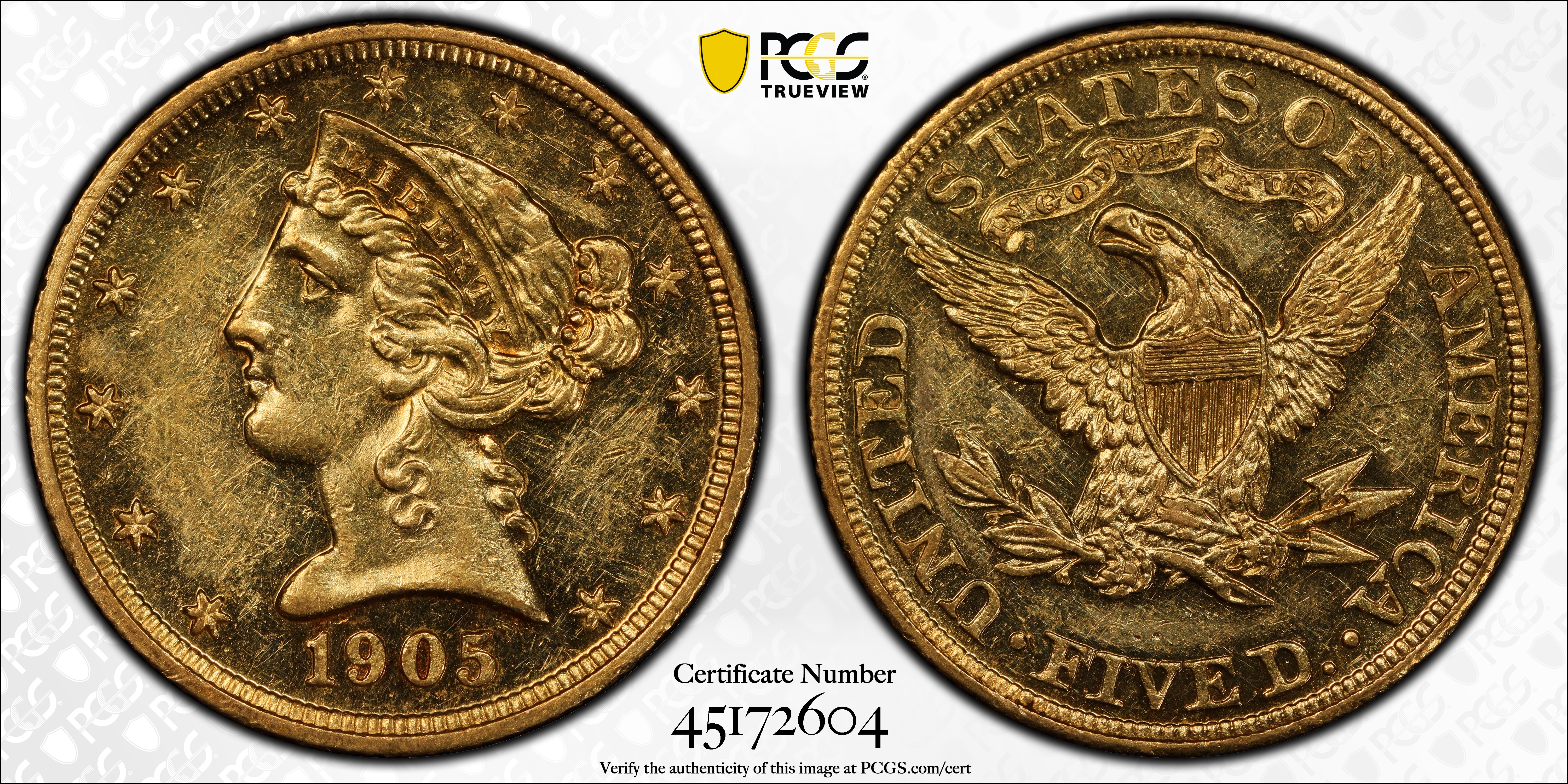 image for: 1905 Liberty Head Half Eagle. JD-1, the only known dies. Rarity-5. Proof-58 (PCGS). CAC.