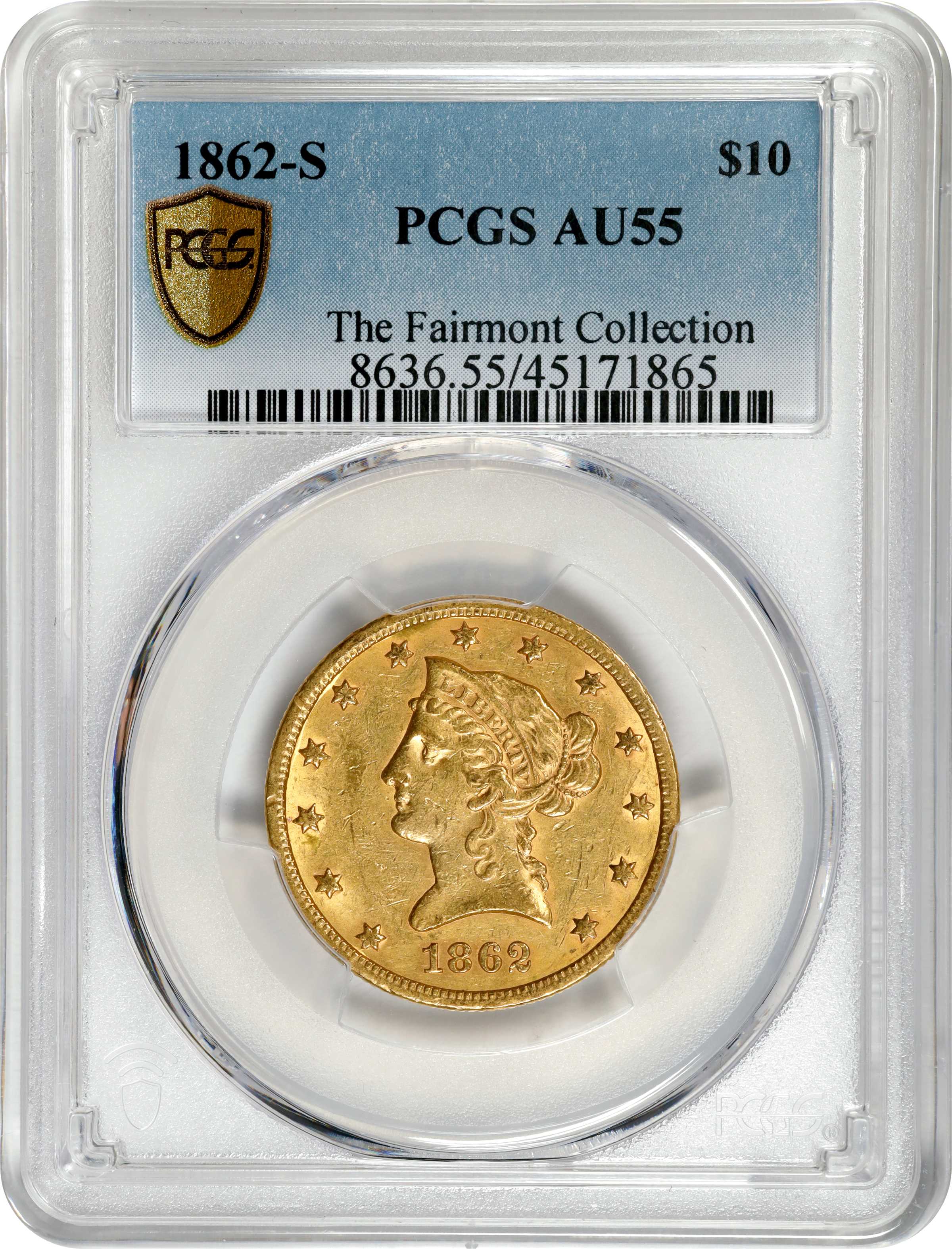 image for: 1862-S Liberty Head Eagle. AU-55 (PCGS).