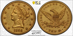 image for: 1864 Liberty Head Eagle. AU-53 (PCGS). CAC.