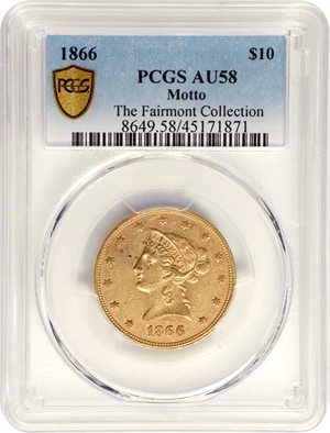image for: 1866 Liberty Head Eagle. Repunched Date. AU-58 (PCGS).